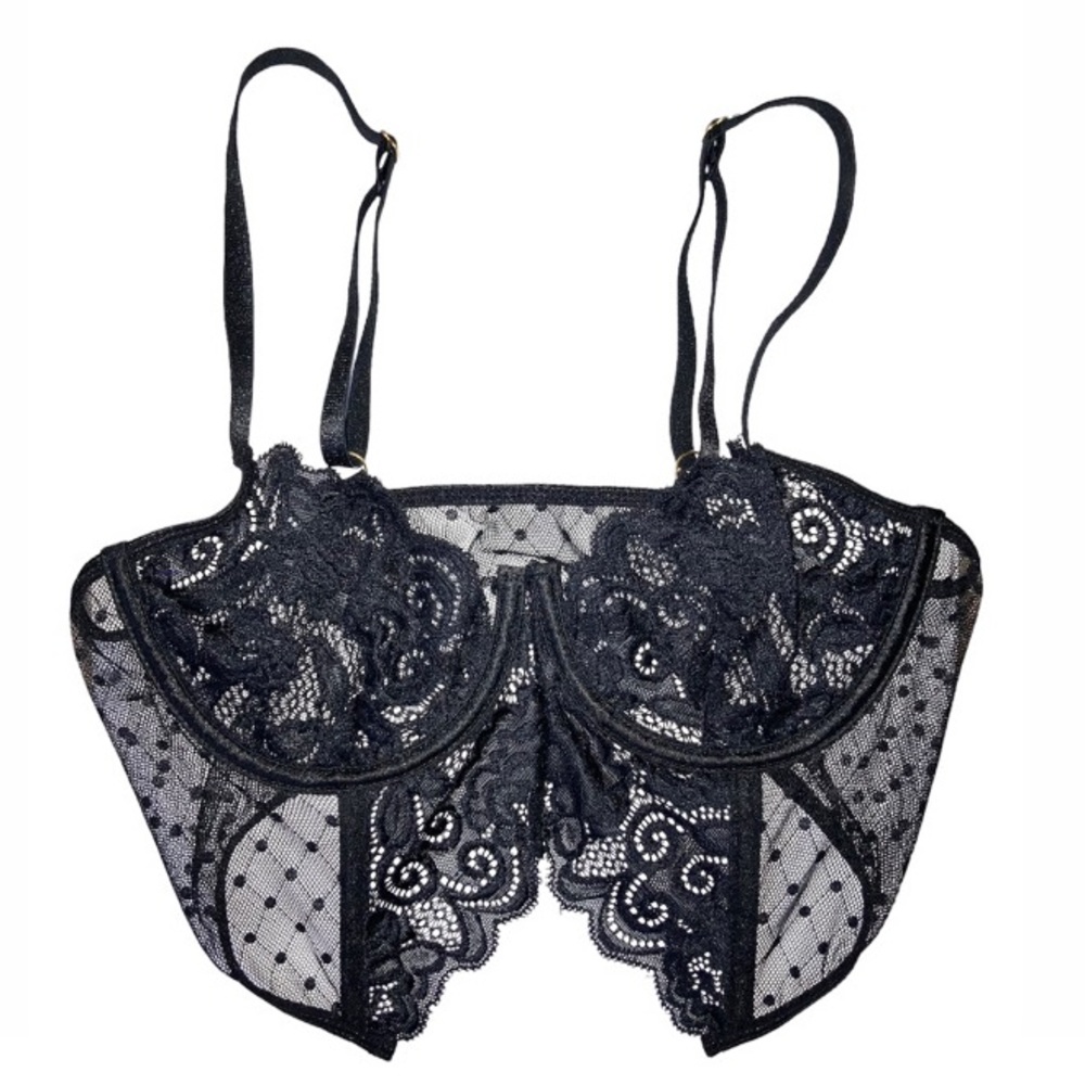NWOT Sheer Black Lace Underwire Crop Bustier Bra New Without Tags Extra Small XS